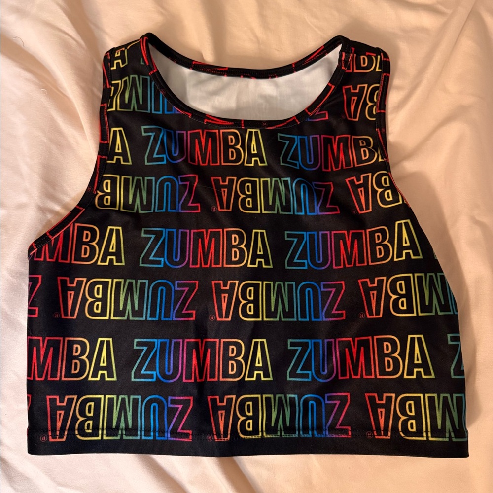 Zumba Fitness Black Crop Top with Rainbow Letters